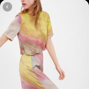 ZARA | Watercolor Tie Dye Cropped Top Keyhole Tie Back Women’s Size Large